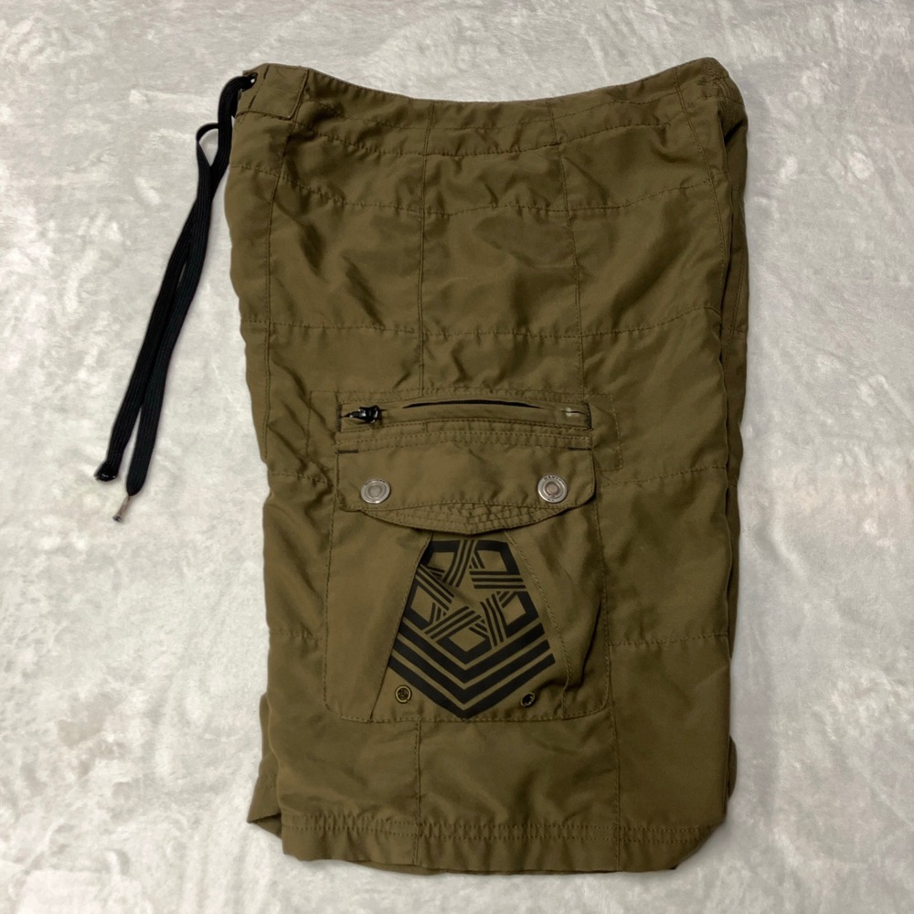 Vintage Oakley Skull Tag Board Shorts Cargo Y2K Olive Green‎ Techwear 30 Fits 29